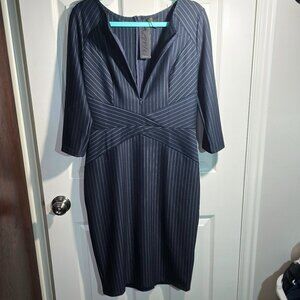 Women's Navy Blue, Stripped, Bodycon Dress, Mid Length, Zipper, L